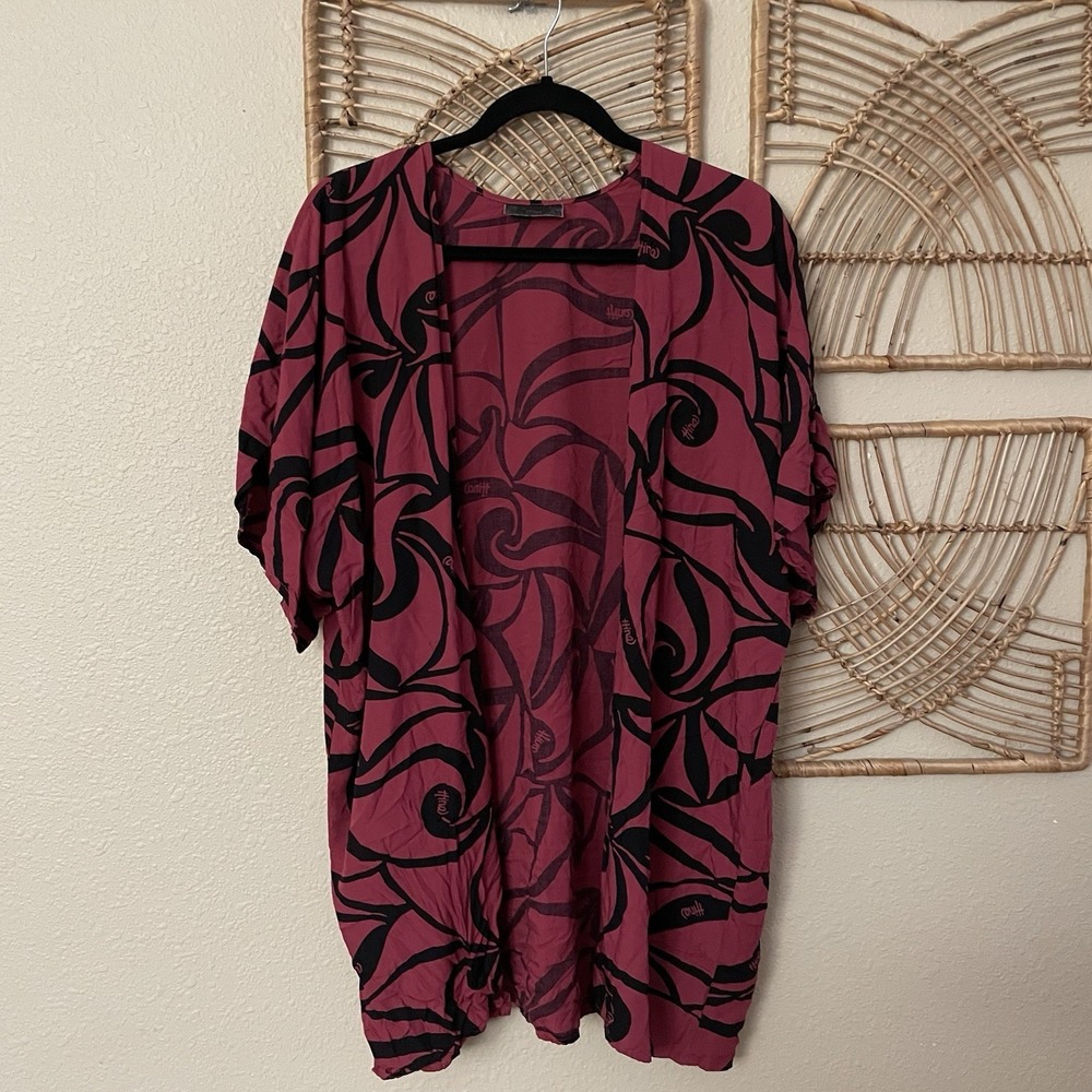 Hina Hawaii Open Front Kimono Cardigan Tribal‎ Aloha Hawaiian Print Red L/XL B30